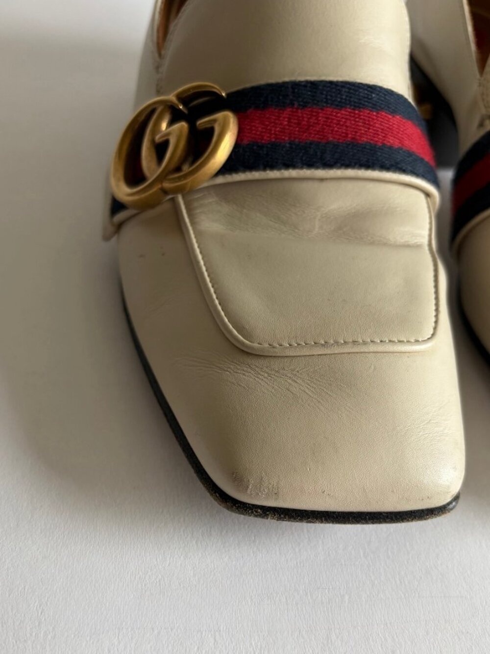 GUCCI PEYTON LEATHER PEARL HEELS MARMONT GG LOAFERS - Picture 7 of 11